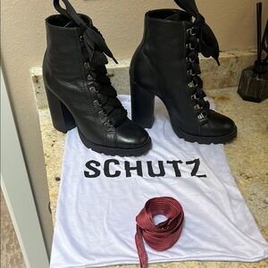 Like new Schutz Zhara Black Leather combat Boots. Size 7.5